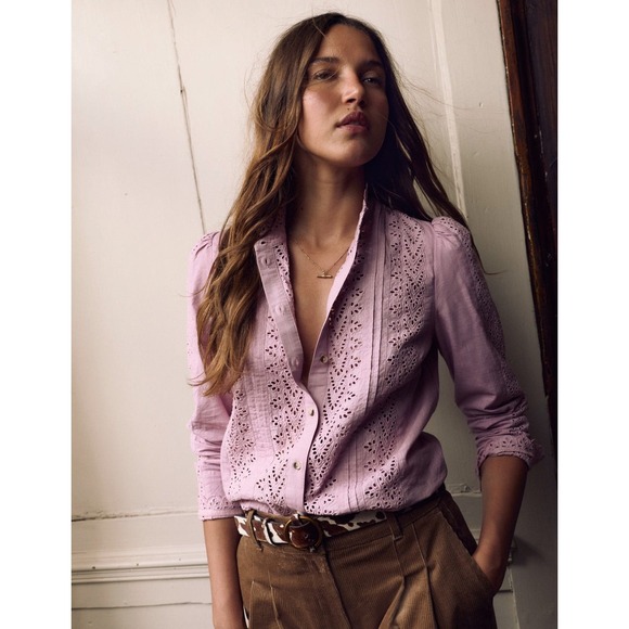 Boden Tops - Boden Savannah Broderie Top Pink US 12 Eyelet Cottagecore